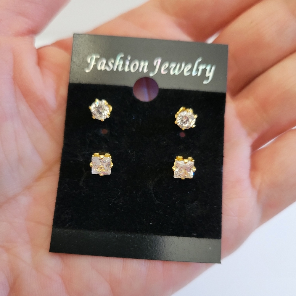Women's Gold Plated CZ Crystal Stud Earrings